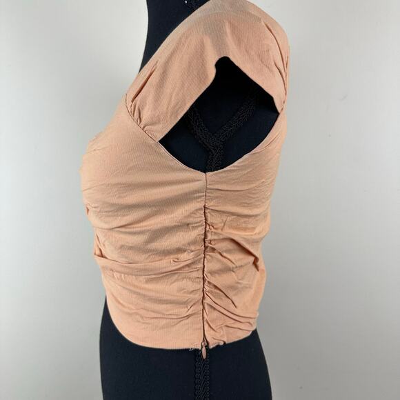 Vestique Ruched Cotton Crop Top Women S Peach Cap Sleeve Festival Y2K Streetwear - Picture 6 of 10